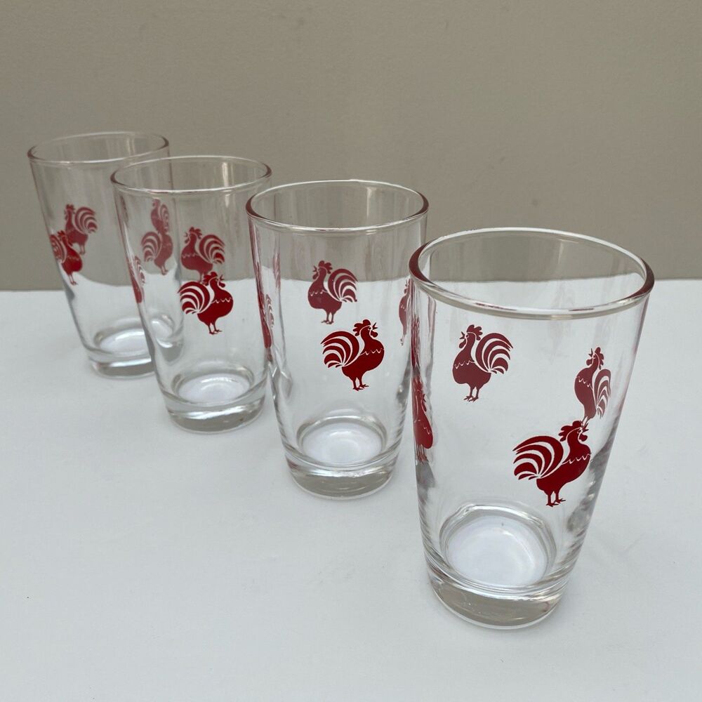 Vintage Libbey Red Rooster Juice Glasses Barware 5” MCM Set Of 4 Vintage Glasses - Picture 4 of 5